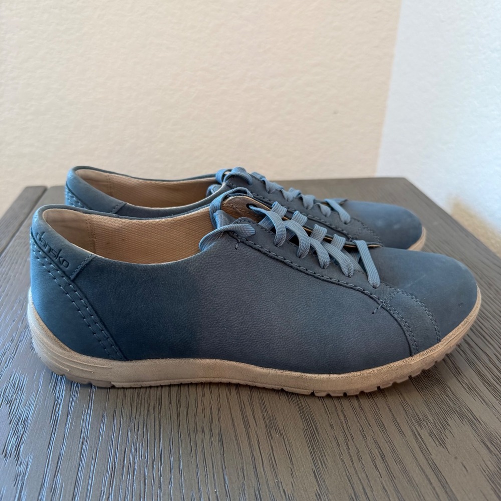 Dansko Honor Blue Leather Lace Up Walking Sneakers Shoes Womens 40 5906092400